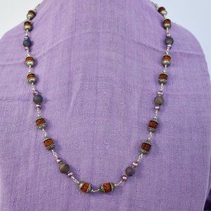 30  1/2" Rudraksha with purple pearl (gemstone for the Moon) purple druzy agate